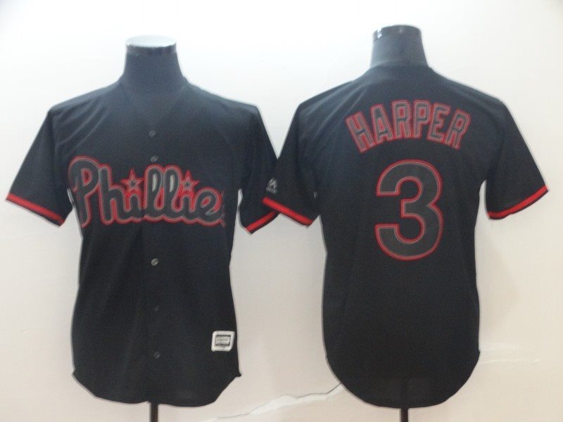 MLB Phillies 3 Bryce Harper Black Shadow Cool Base Men Jersey