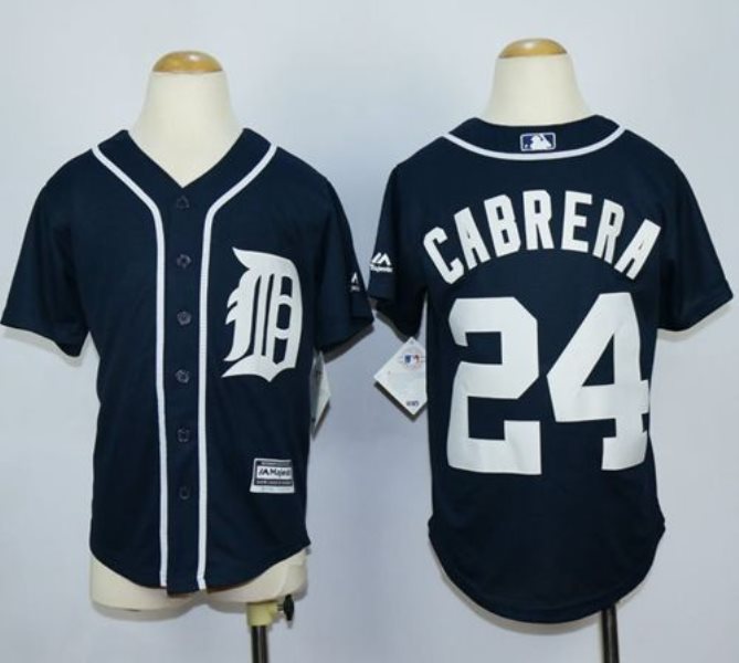 MLB Tigers 24 Miguel Cabrera Navy Blue Cool Base Youth Jersey