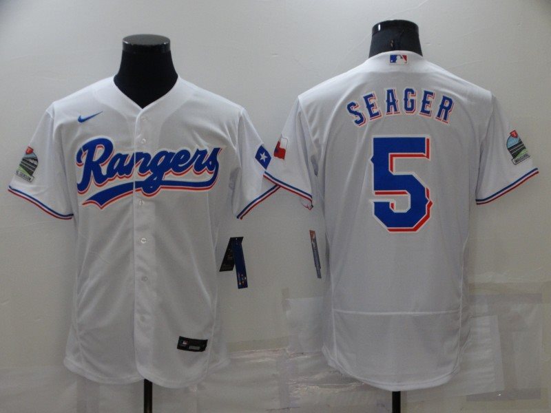 MLB Rangers 5 Seager White Nike Flexbase Men Jersey