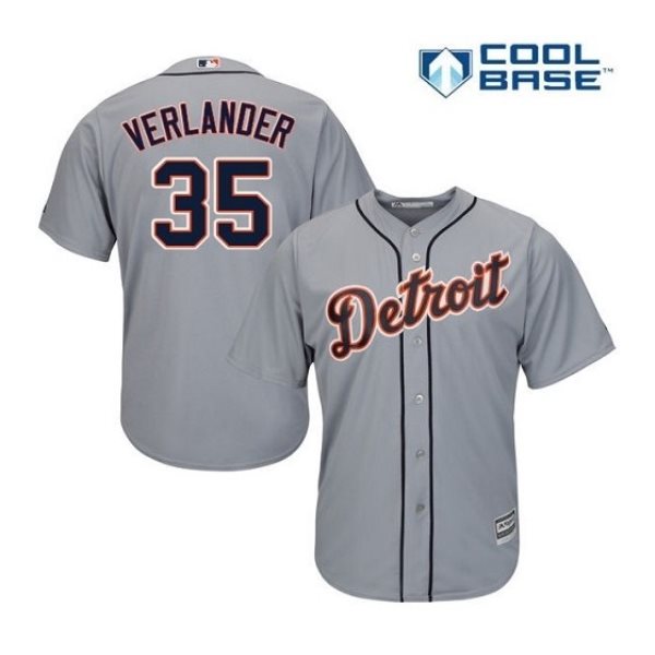 MLB Tigers 35 Justin Verlander Gray Cool Base Men Jersey