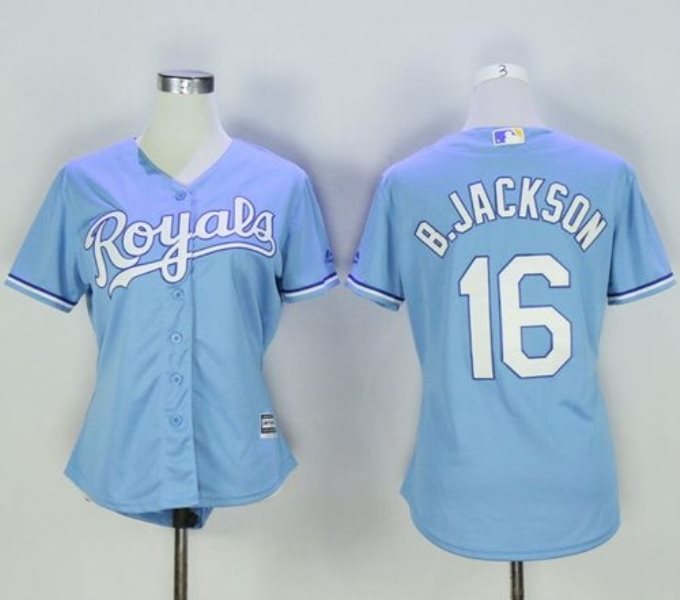 MLB Royals 16 Bo Jackson Light Blue Women Jersey