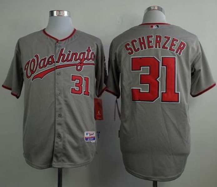 MLB Nationals 31 Max Scherzer Grey Cool Base Men Jersey