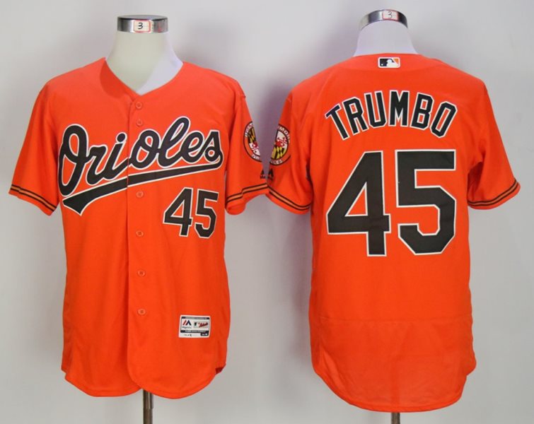 MLB Orioles 45 Mark Trumbo Orange Flexbase Men Jersey