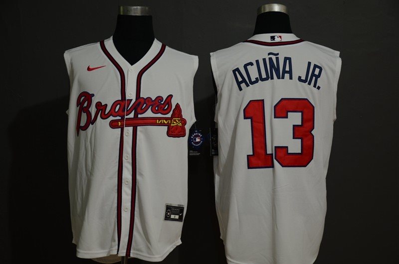 MLB Braves 13 Ronald Acuna Jr. White Nike Cool Base Sleeveless Men Jersey