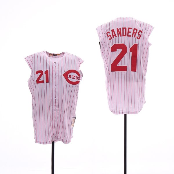MLB Reds 21 Deion Sanders White Cooperstown Collection Cool Base Sleeveless Men Jersey