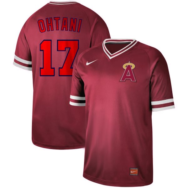 MLB Angels 17 Shohei Ohtani Red Nike Cooperstown Collection Legend V-Neck Men Jersey