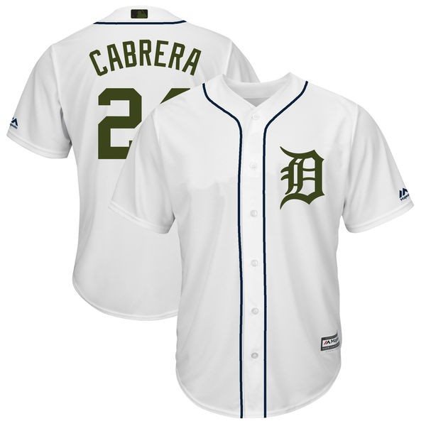 MLB Tigers 24 Miguel Cabrera White 2018 Memorial Day Cool Base Men Jersey