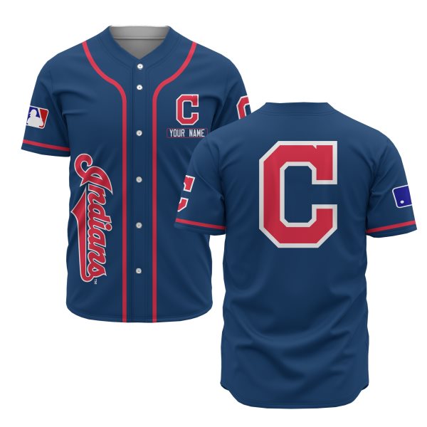 MLB Cleveland Indians Blue Baseball Customized Men Jersey