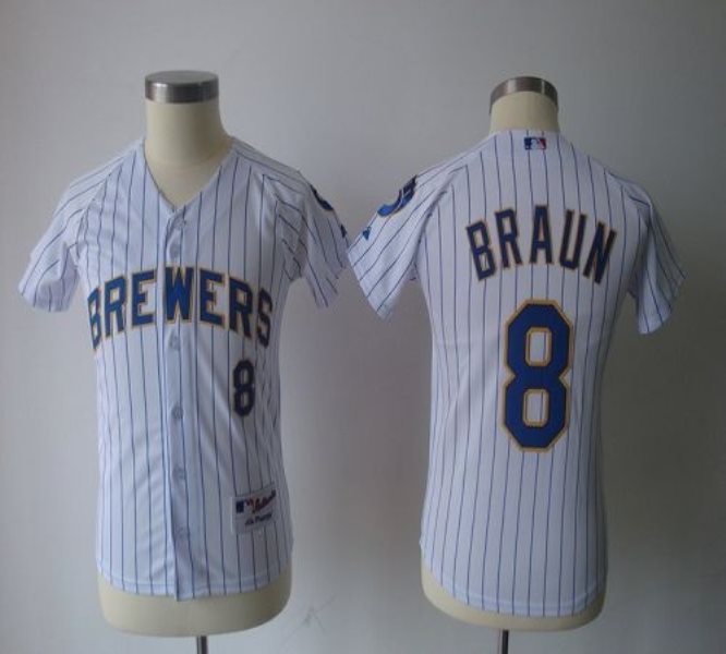MLB Brewers 8 Ryan Braun White(blue stripe) Youth Jersey