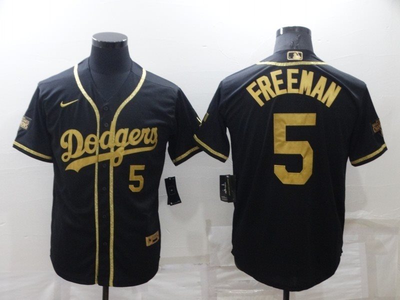 MLB Dodgers 5 Freddie Freeman Black Gold Cool Base Men Jersey