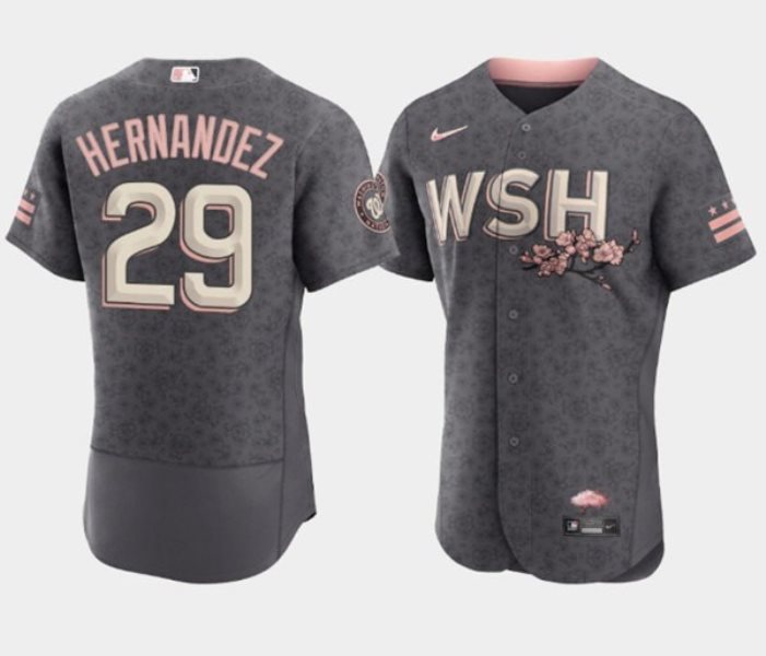 MLB Nationals 29 Yadiel Hernandez 2022 Gray City Connect Cherry Blossom Nike Flexbase Men Jersey