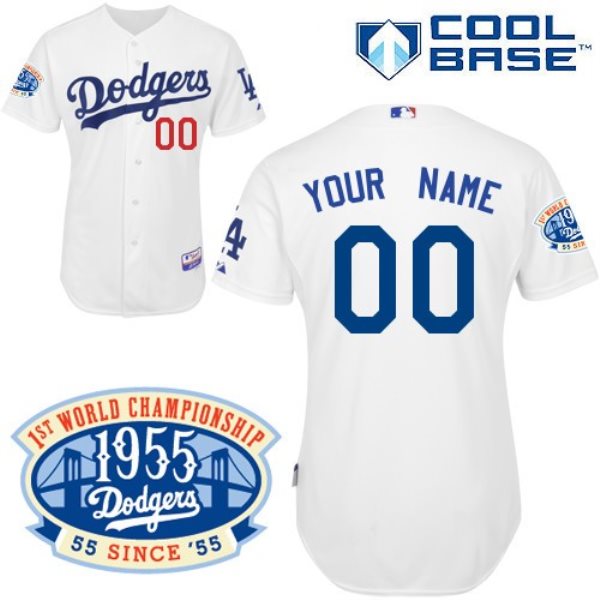 MLB Dodgers White 1955 World Series Anniversary Patch Customized Men Jersey