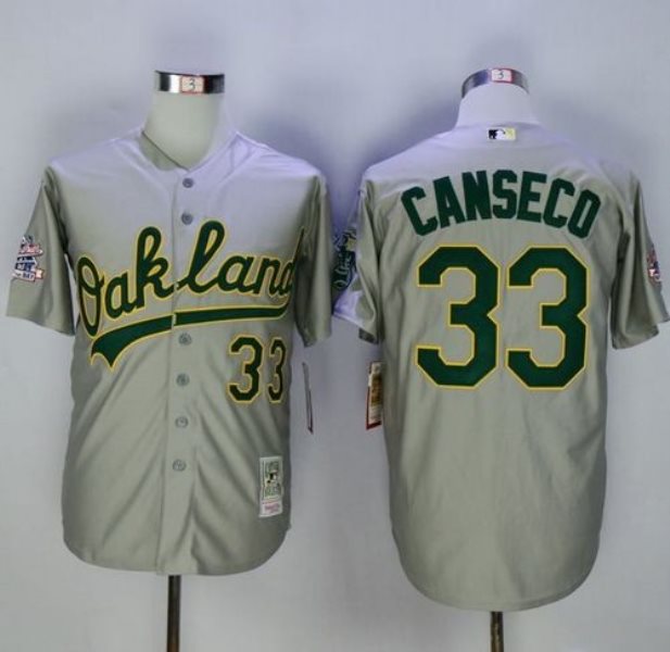 MLB Athletics 33 Jose Canseco Grey Mitchell and Ness Throwback Men Jersey