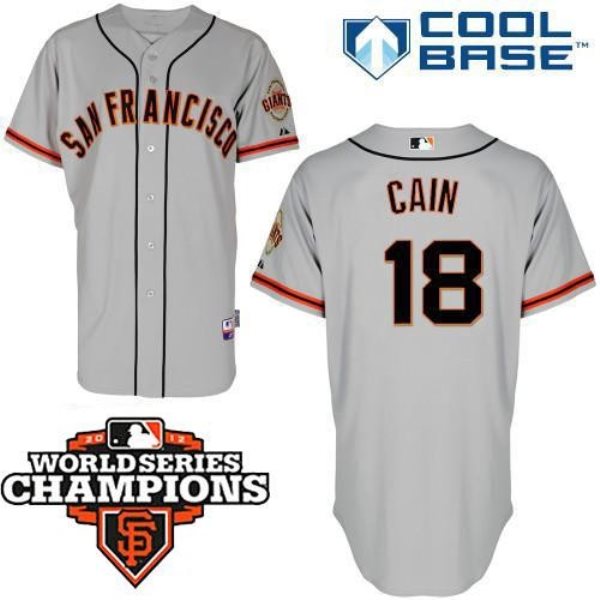 MLB Giants 18 Matt Cain Grey Cool Base w/2012 World Series Champion Patch Men Jersey