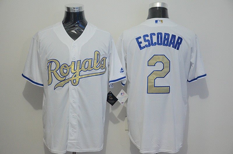 MLB Royals 2 Alcides Escobar White 2015 World Series Champions Gold Youth Jersey