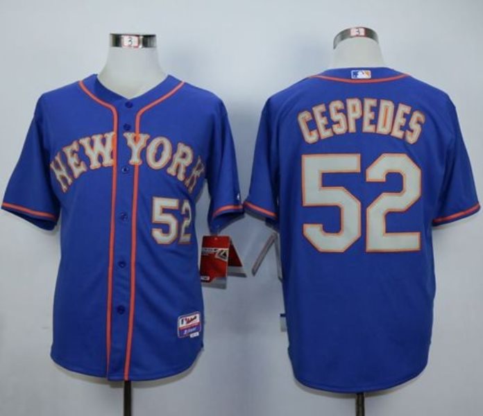 MLB Mets 52 Yoenis Cespedes Blue(Grey ) Alternate Road Cool Base Men Jersey