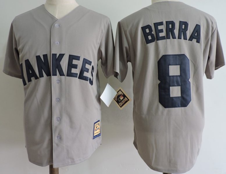 MLB Yankees 8 Yogi Berra Grey Cooperstown Collection Throwback Men Jersey