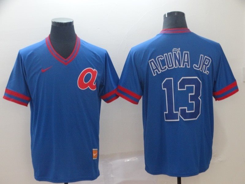 MLB Braves 13 Ronald Acuna Jr Blue Nike Cooperstown Collection Legend V-Neck Men Jersey