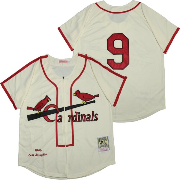 MLB Cardinals 9 Enos Slaughter Cream 1946 Cooperstown Collection Men Jersey