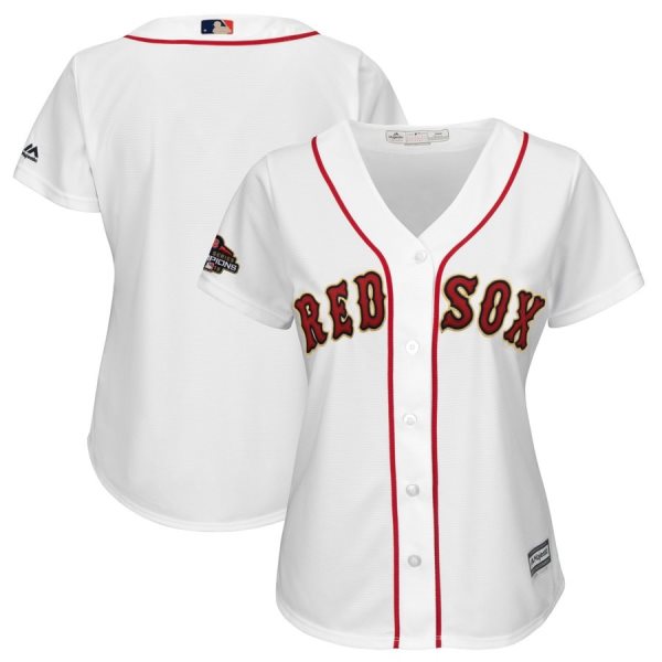 MLB Red Sox Blank White 2019 Gold Program Cool Base Women Jersey