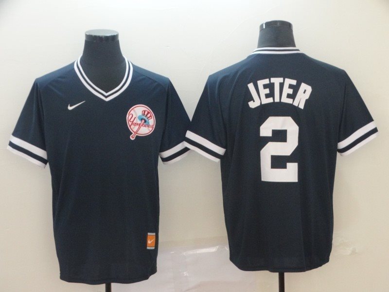 MLB Yankees 2 Derek Jeter Navy Nike Cooperstown Collection Legend V-Neck Men Jersey