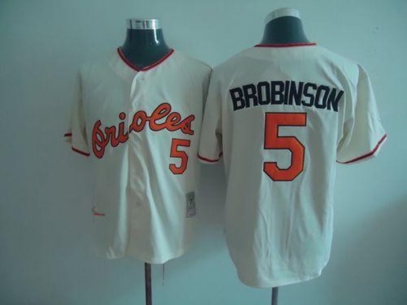 MLB Orioles 5 Brooks Robinson Cream Mitchell and Ness Throwback Men Jersey