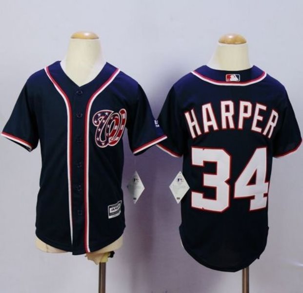 MLB Nationals 34 Bryce Harper Blue Cool Base Youth Jersey