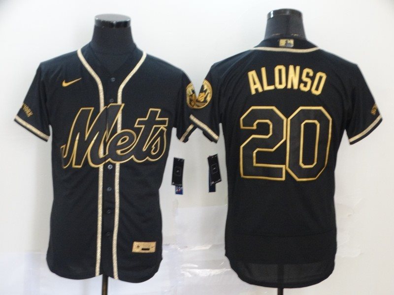MLB Mets 20 Pete Alonso Black Gold 2020 Nike Flexbase Men Jersey