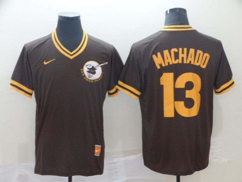 MLB Padres 13 Manny Machado Brown Nike Cooperstown Collection Legend V-Neck Men Jersey