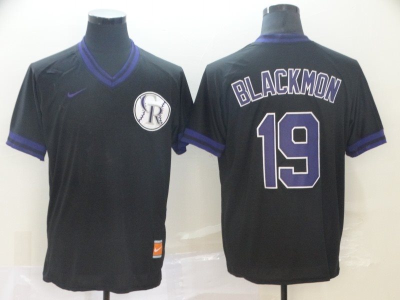MLB Rockies 19 Charlie Blackmon Black Nike Cooperstown Collection Legend V-Neck Men Jersey