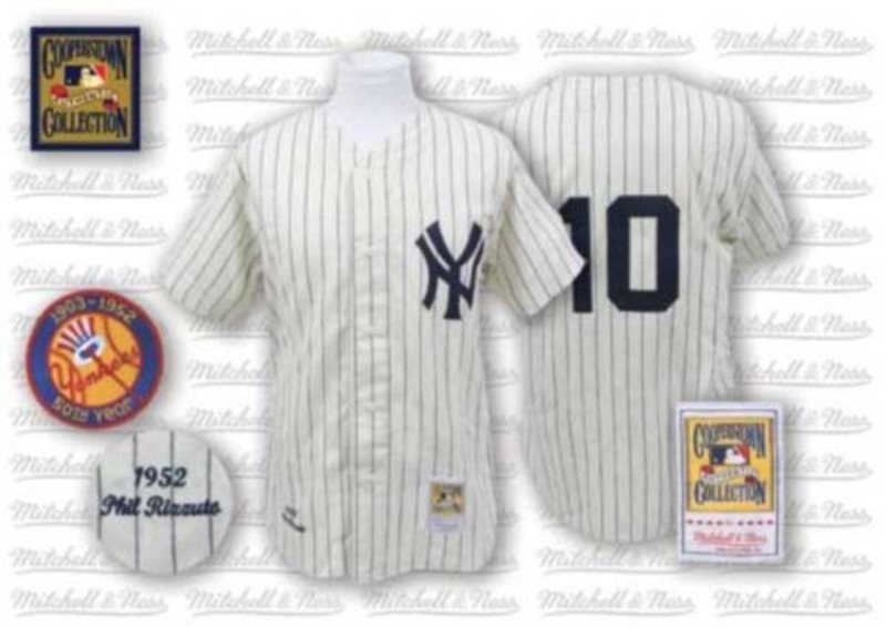 MLB Yankees 10 Phil Rizzuto White Mitchell and Ness Throwback Men Jersey