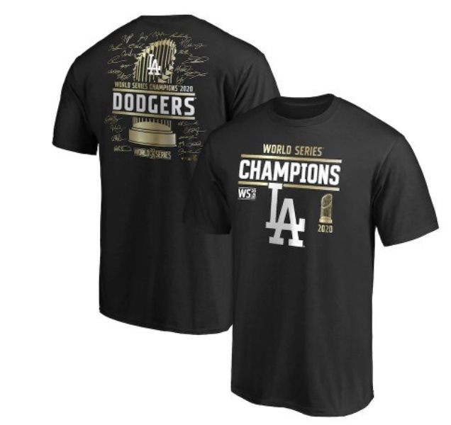 MLB Dodgers Black 2020 World Series Champions Signature Roster T-Shirt