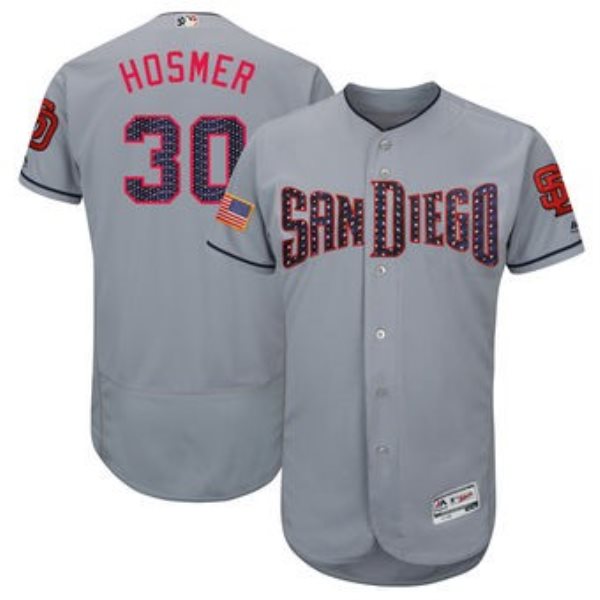 MLB Padres 30 Eric Hosmer Gray 2018 Stars & Stripes Flex Base Men Jersey