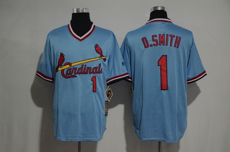 MLB Cardinals 1 Ozzie Smith Light Blue Cooperstown Throwback Men Jersey