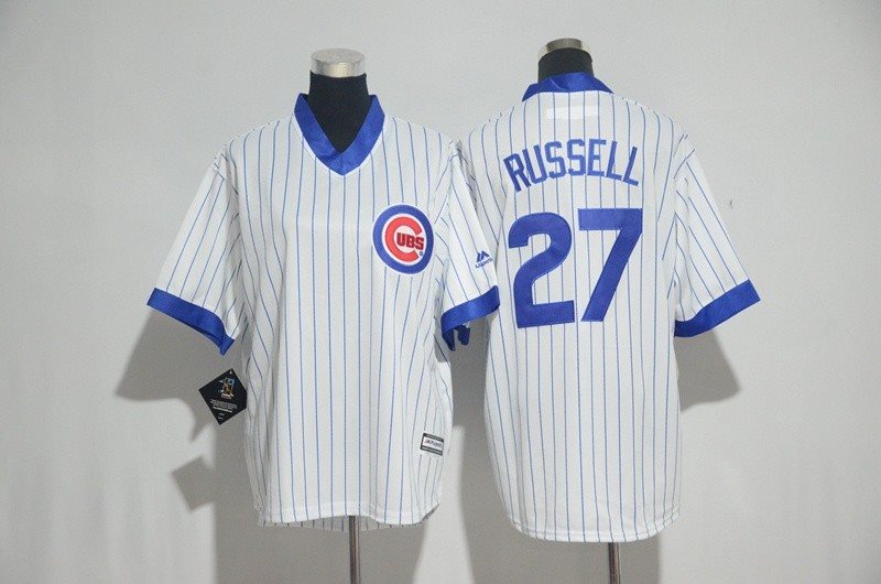 MLB Cubs 27 Addison Russell White Cooperstown Cool Base Men Jersey