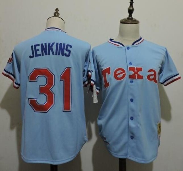 MLB Rangers 31 Ferguson Jenkins Light Blue 1981 Cooperstown Mitchell and Ness Throwback Men Jersey