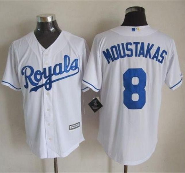 MLB Royals 8 Mike Moustakas White New Cool Base Men Jersey