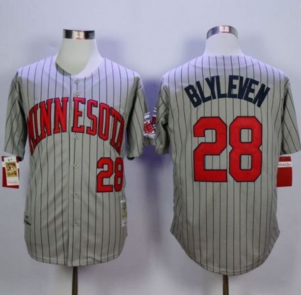 MLB Twins 28 Bert Blyleven Grey 1987 Mitchell and Ness Throwback Men Jersey