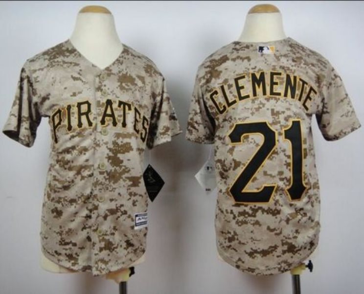 MLB Pirates 21 Roberto Clemente Camo Cool Base Youth Jersey