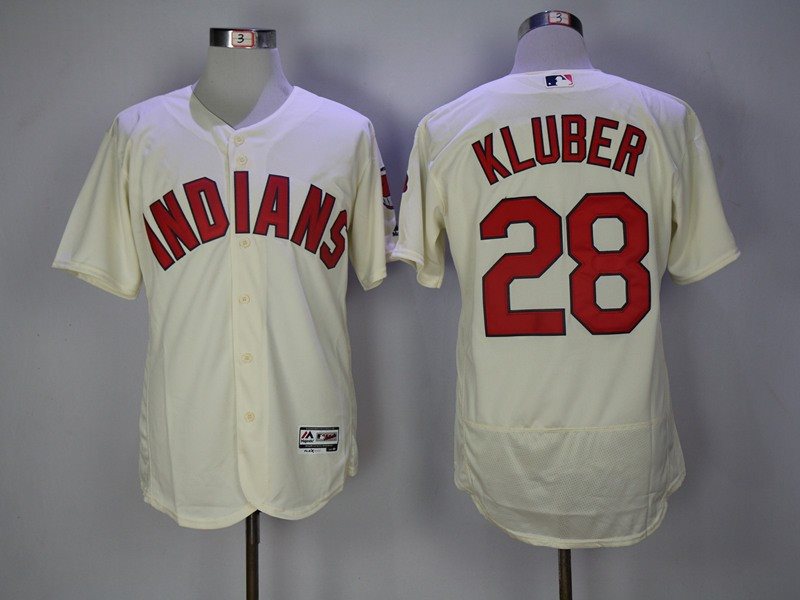 MLB Indians 28 Corey Kluber Cream Flexbase Men Jersey