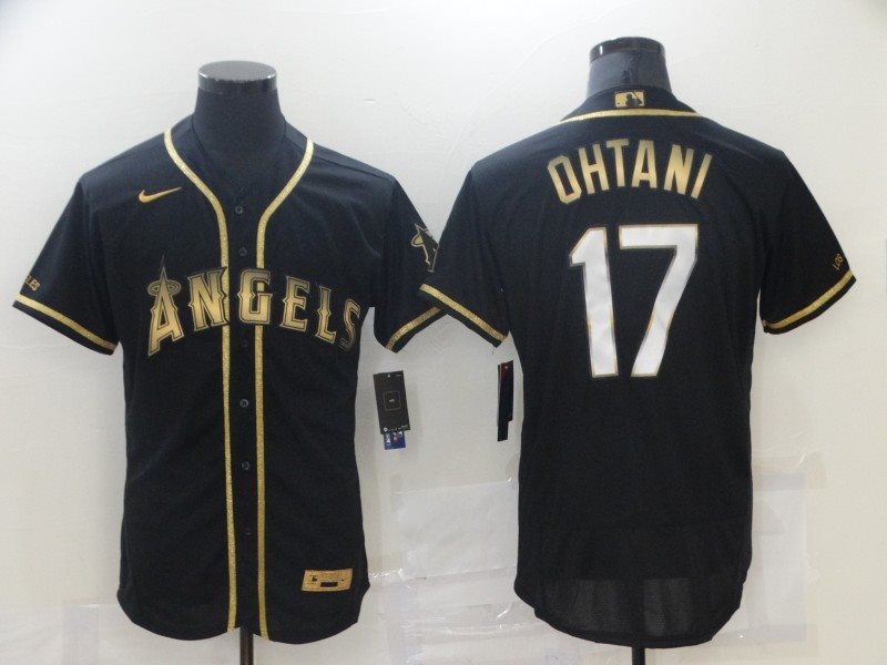 MLB Angels 17 Shohei Ohtani Black Gold Flexbase Men Jersey