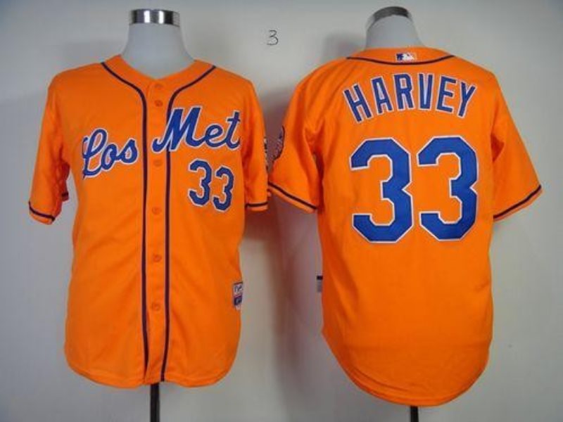 MLB Mets 33 Matt Harvey Orange Los Mets Base Men Jersey