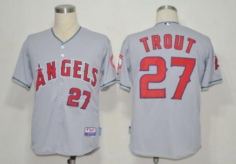 MLB Angels 27 Mike Trout Grey Cool Base Men Jersey