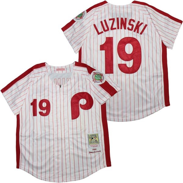 MLB Phillies 19 Greg Luzinski White 100th 1980 Cooperstown Collection Men Jersey
