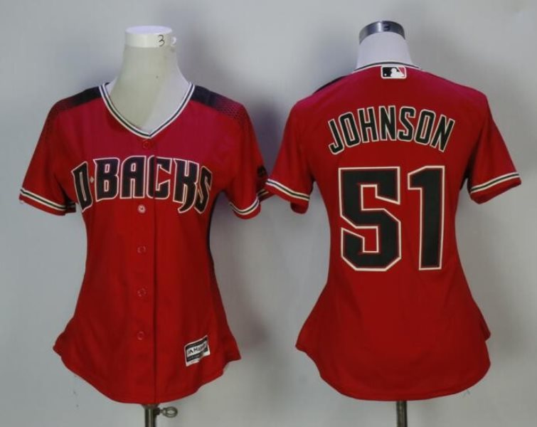 MLB Diamondbacks 51 Randy Johnson Red Sedona Cool Base Women Jersey