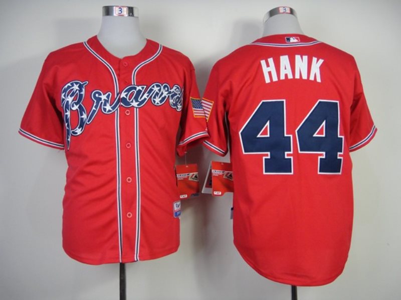 MLB Braves 44 Hank Aaron Throwback Red Men Jersey