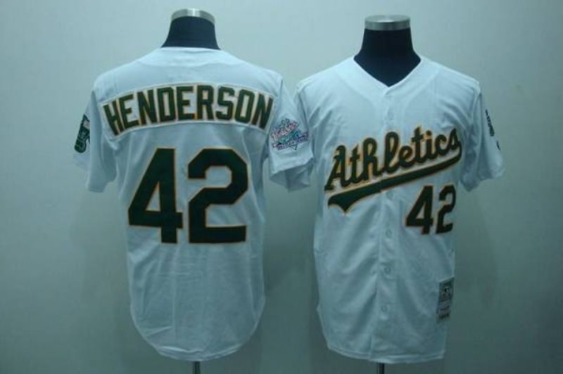 MLB Athletics 42 Dave Henderson White Mitchell and Ness Throwback Men Jersey