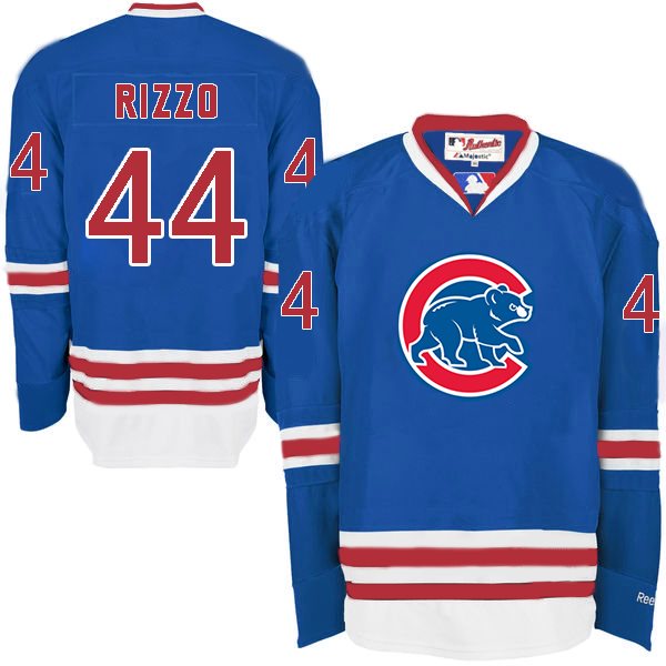 MLB Cubs 44 Anthony Rizzo Blue Long Sleeve Men Jersey