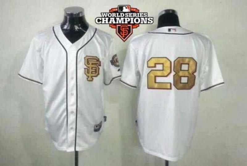 MLB Giants 28 Buster Posey Cream Gold w/2012 World Series Champion Patch Men Jersey