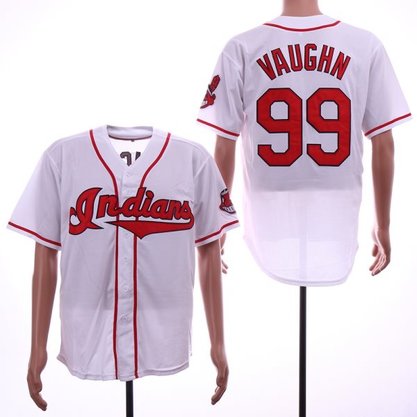 MLB Indians 99 Ricky Vaughn White Throwback Men Jersey